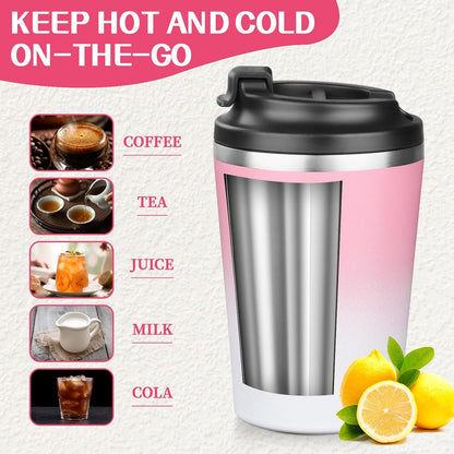 12 oz Coffee Mug Tumbler Internal ceramic coating Stainless Steel Vacuum Tumbler Travel Mug Spill Proof with Lid Proof Thermos Cups for Hot and Cold Drink(Pink to White)