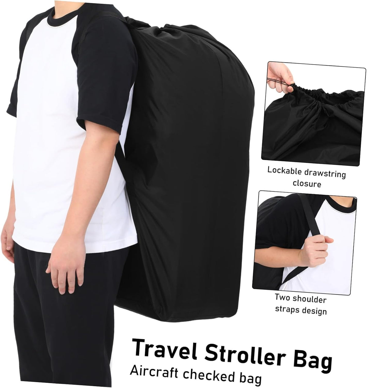 Stroller Travel Bag for Airplane Gate Check, Nylon Storage Pouch Black