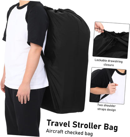 Stroller Travel Bag for Airplane Gate Check, Nylon Storage Pouch Black
