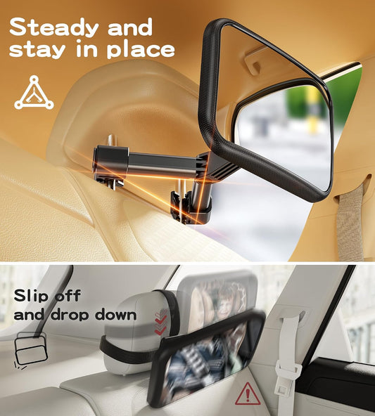 Baby Car Mirror for Rear Facing Car Seat, Patented Stable Hook Clip