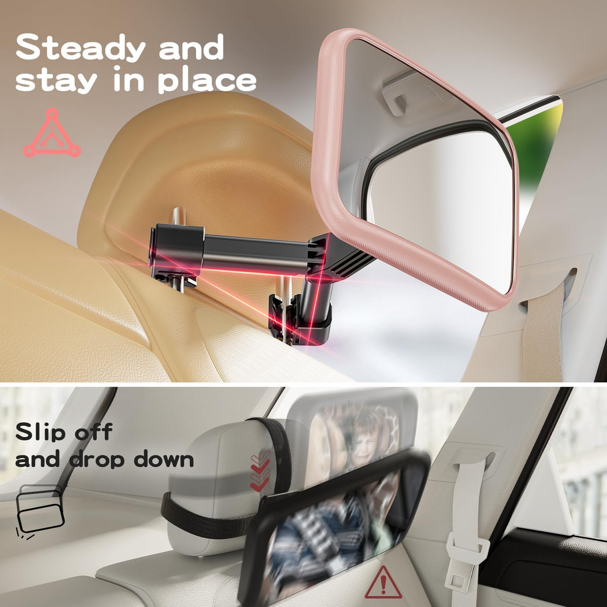Baby Car Mirror for Rear Facing Car Seat, Patented Stable Hook Clip