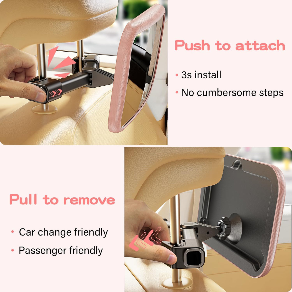 Baby Car Mirror for Rear Facing Car Seat, Patented Stable Hook Clip