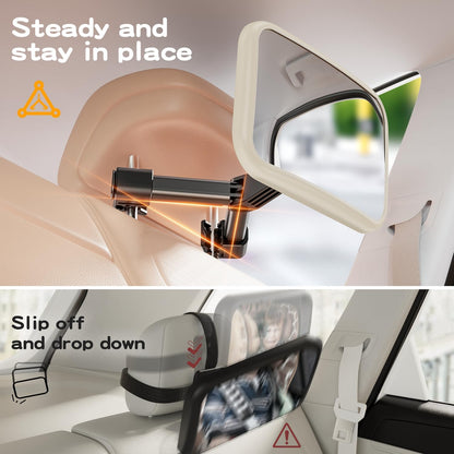 Baby Car Mirror for Rear Facing Car Seat, Patented Stable Hook Clip