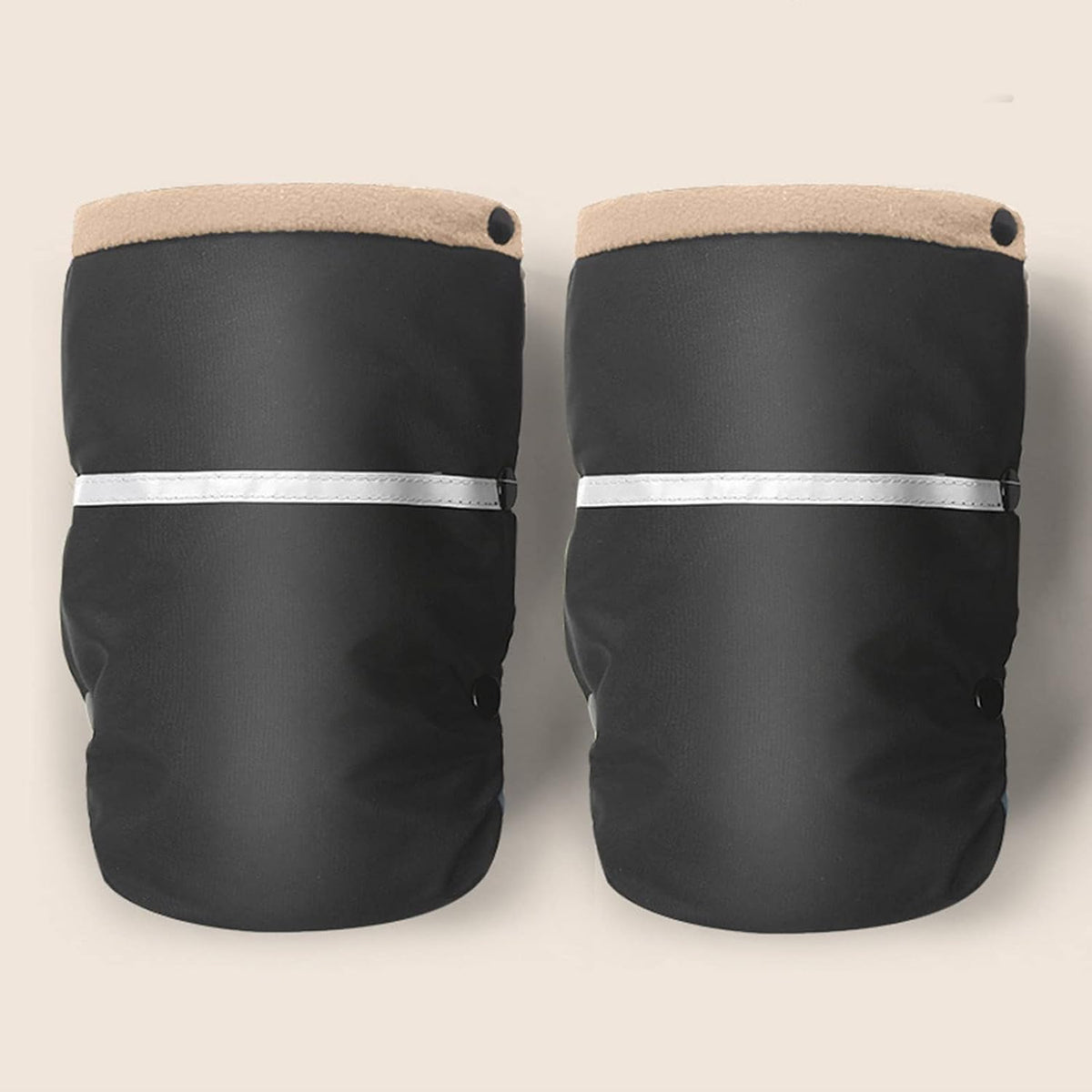 Baby Stroller Gloves,Fleece Stroller Hand Muff,Extra Thick Warm Waterproof Anti-Freeze Gloves for Parents Caregivers Carriage Handmuffs Stroller Accessories (Reflective Handle Gloves (Beige))