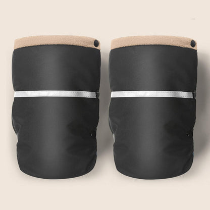 Baby Stroller Gloves,Fleece Stroller Hand Muff,Extra Thick Warm Waterproof Anti-Freeze Gloves for Parents Caregivers Carriage Handmuffs Stroller Accessories (Reflective Handle Gloves (Beige))