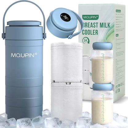 Breast Milk Cooler 20oz with Temperature Display 24Hours 360° Total Cooling Milk Bottle Storage Cooler Breast Milk Cooling Cup for Travel Outdoor (Blue)
