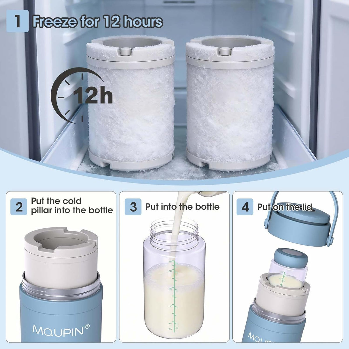 Breast Milk Cooler 20oz with Temperature Display 24Hours 360° Total Cooling Milk Bottle Storage Cooler Breast Milk Cooling Cup for Travel Outdoor (Blue)
