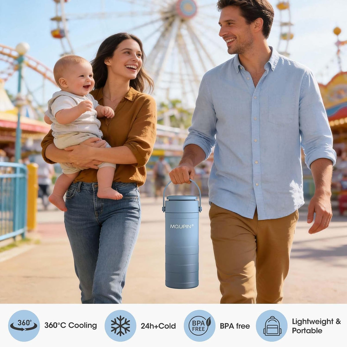 Breast Milk Cooler 20oz with Temperature Display 24Hours 360° Total Cooling Milk Bottle Storage Cooler Breast Milk Cooling Cup for Travel Outdoor (Blue)