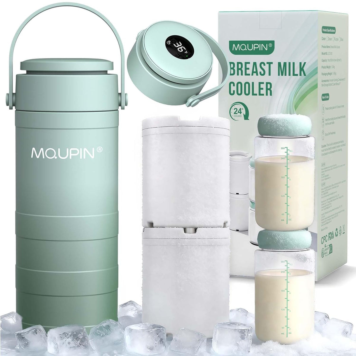 Breast Milk Cooler 20oz with Temperature Display 24Hours 360° Total Cooling Milk Bottle Storage Cooler Breast Milk Cooling Cup for Travel Outdoor (Blue)