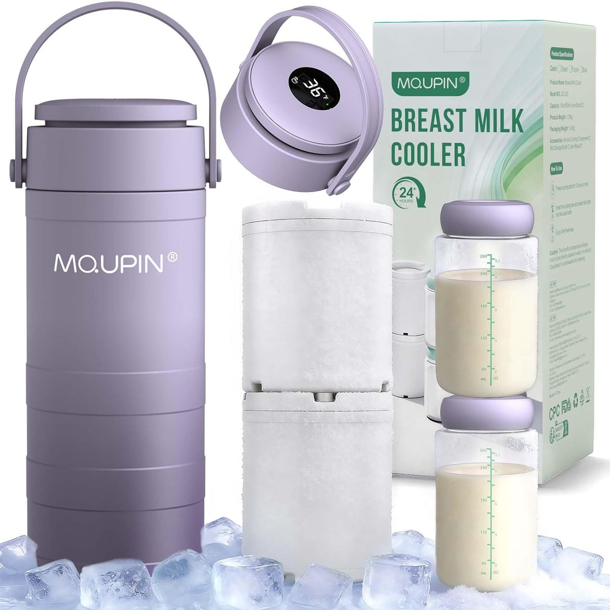 Breast Milk Cooler 20oz with Temperature Display 24Hours 360° Total Cooling Milk Bottle Storage Cooler Breast Milk Cooling Cup for Travel Outdoor (Blue)