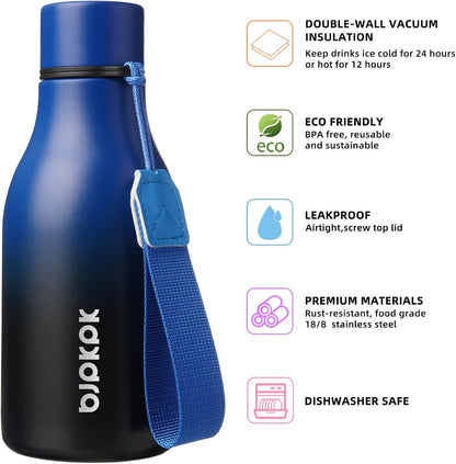 18oz Insulated Water Bottle, Stainless Steel Bottle with Carry Strap | Keep Cold & Hot Vacuum Insulation, Leak-Proof BPA-Free Design, Slim Bottle Fits Most Cup Holders for Gym, Office & Travel - Colors A