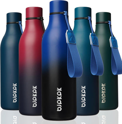18oz Insulated Water Bottle, Stainless Steel Bottle with Carry Strap | Keep Cold & Hot Vacuum Insulation, Leak-Proof BPA-Free Design, Slim Bottle Fits Most Cup Holders for Gym, Office & Travel - Colors A