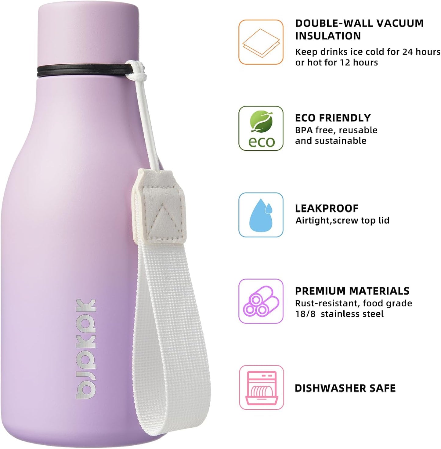 18oz Insulated Water Bottle, Stainless Steel Bottle with Carry Strap | Keep Cold & Hot Vacuum Insulation, Leak-Proof BPA-Free Design, Slim Bottle Fits Most Cup Holders for Gym, Office & Travel - Colors A