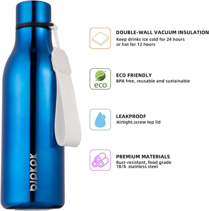 18oz Insulated Water Bottle, Stainless Steel Bottle with Carry Strap | Keep Cold & Hot Vacuum Insulation, Leak-Proof BPA-Free Design, Slim Bottle Fits Most Cup Holders for Gym, Office & Travel - Colors A