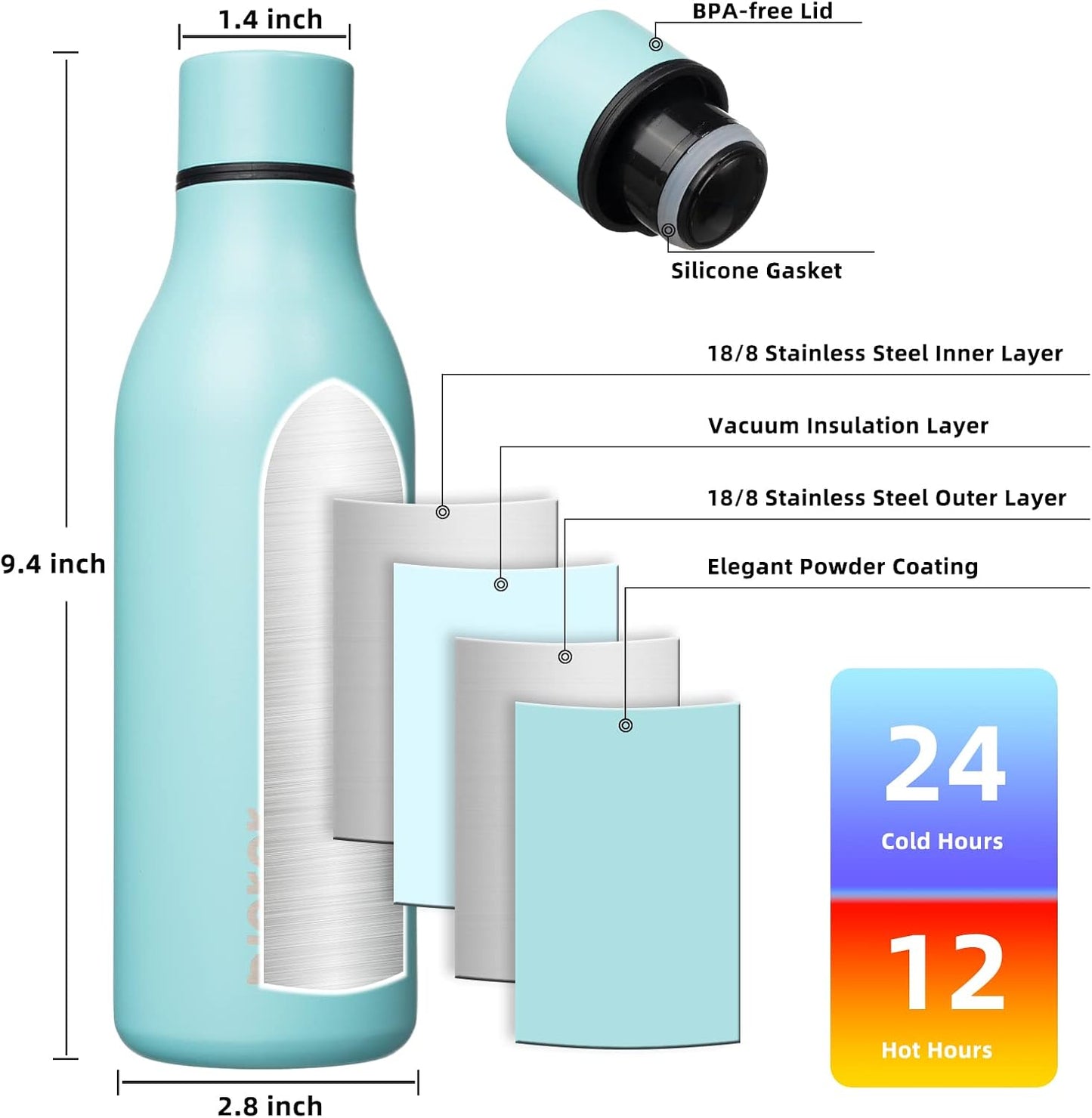 18oz Insulated Water Bottle, Stainless Steel Bottle with Carry Strap | Keep Cold & Hot Vacuum Insulation, Leak-Proof BPA-Free Design, Slim Bottle Fits Most Cup Holders for Gym, Office & Travel - Colors A