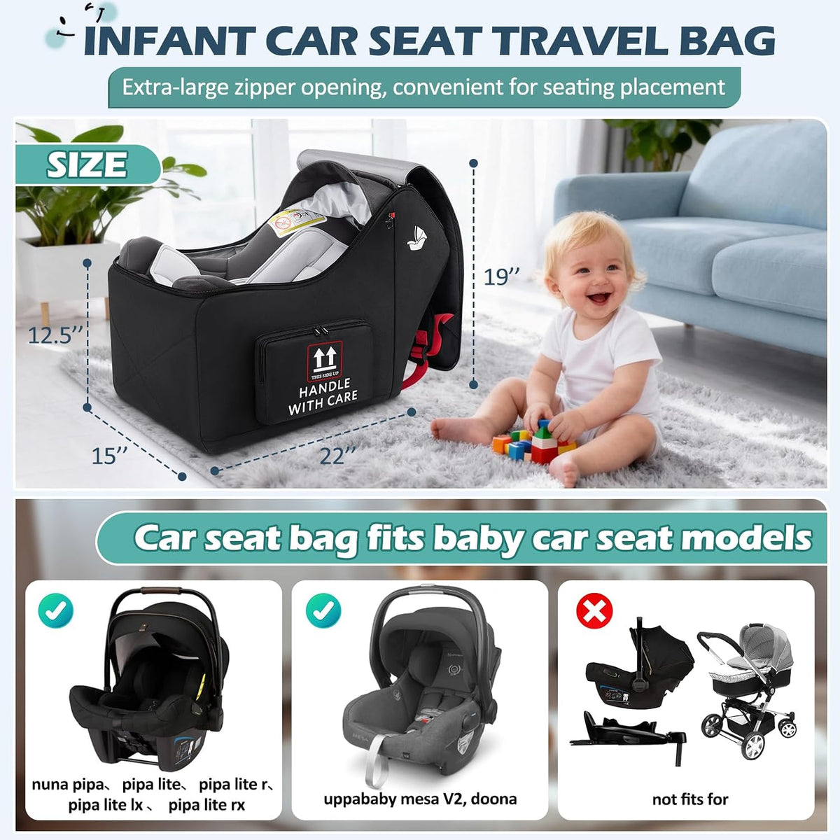 Infant Car Seat Travel Bag for Airplane Padded Car Seat Backpack
