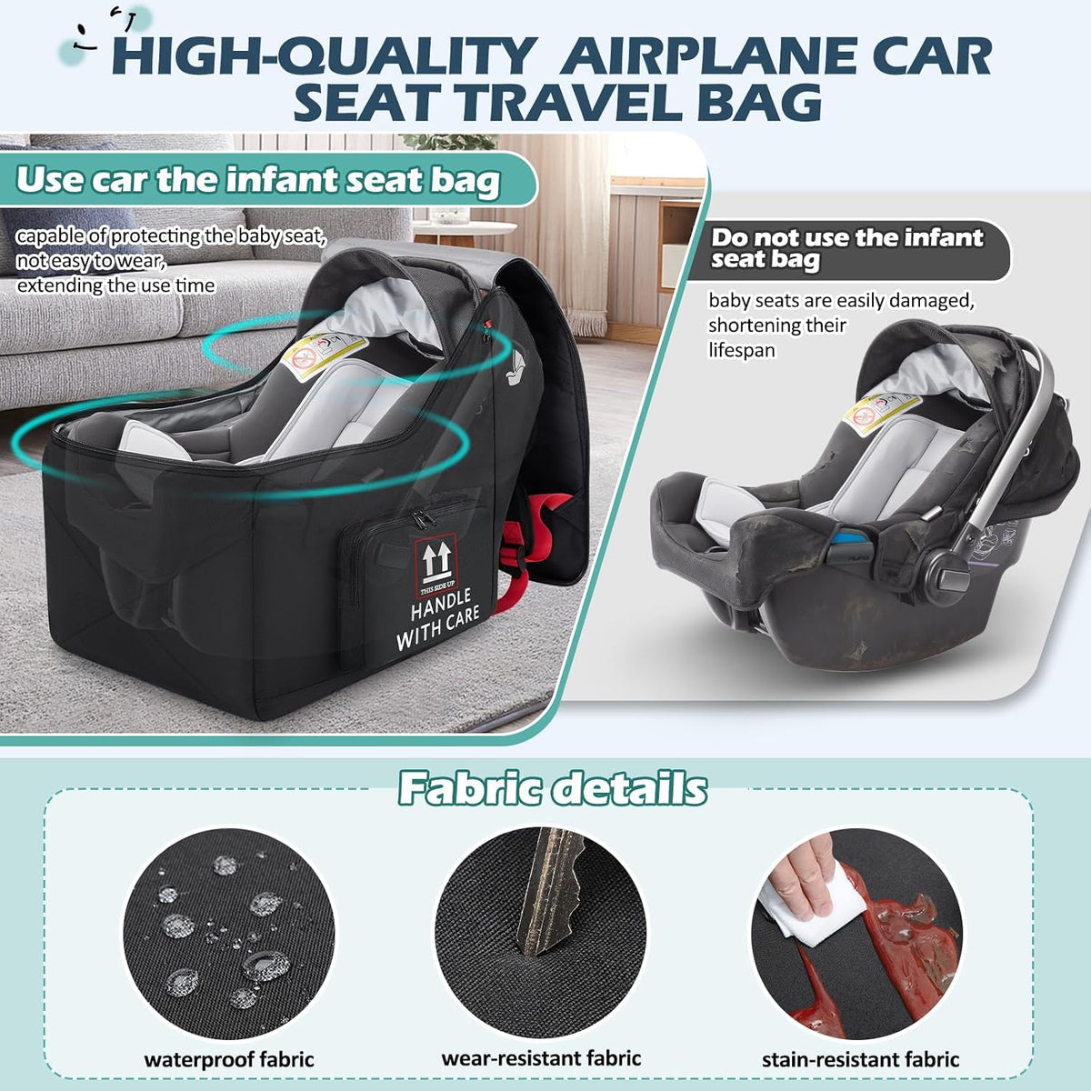 Infant Car Seat Travel Bag for Airplane Padded Car Seat Backpack