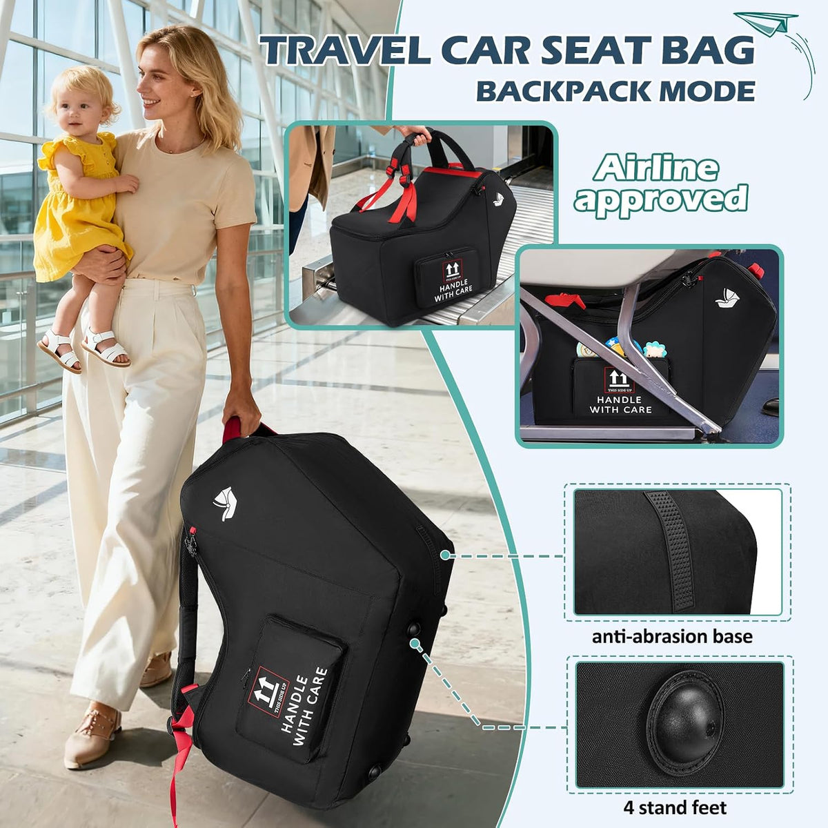 Infant Car Seat Travel Bag for Airplane Padded Car Seat Backpack