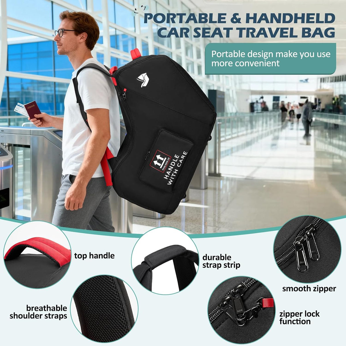 Infant Car Seat Travel Bag for Airplane Padded Car Seat Backpack
