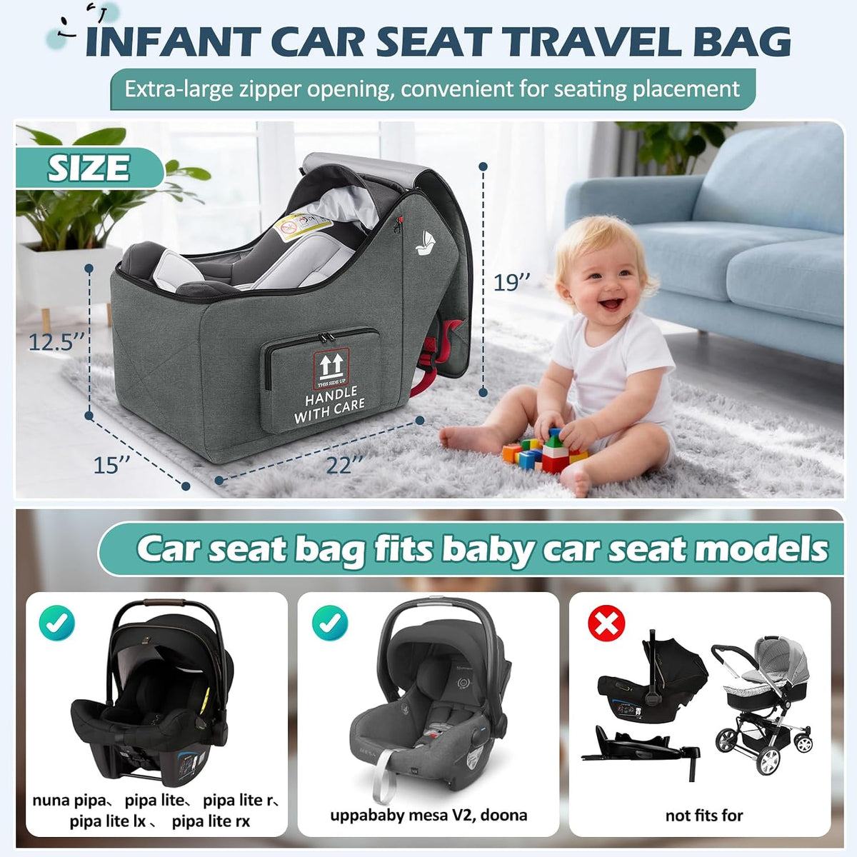 Infant Car Seat Travel Bag for Airplane Padded Car Seat Backpack