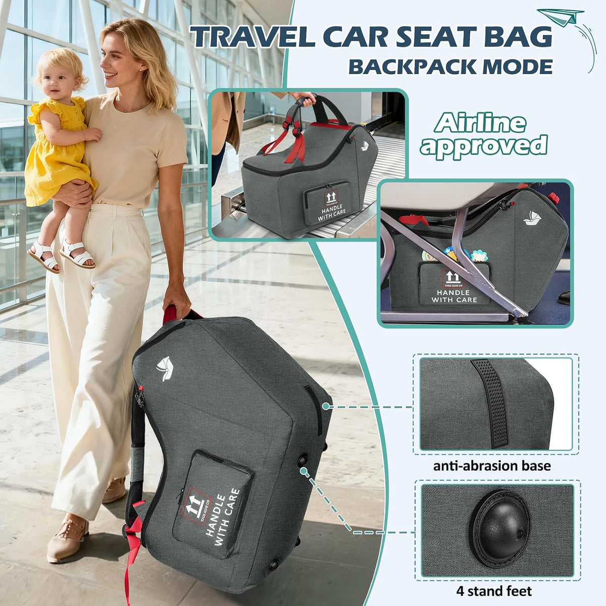 Infant Car Seat Travel Bag for Airplane Padded Car Seat Backpack