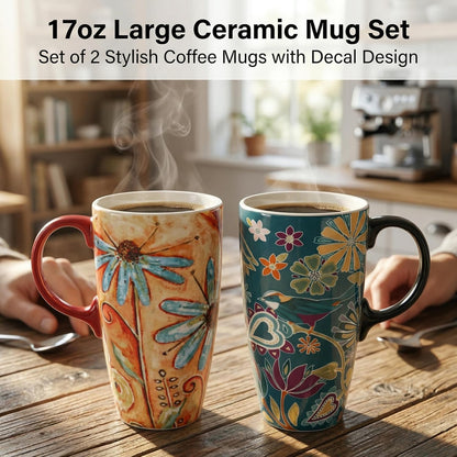 17oz Ceramic Travel Mug with Lid, Pink Floral Coffee Mug for Women | Coffee Mug with Handle, Pink Watercolor Floral Design, Spill-Resistant Lid, Microwave & Dishwasher Safe, Gift Box Included