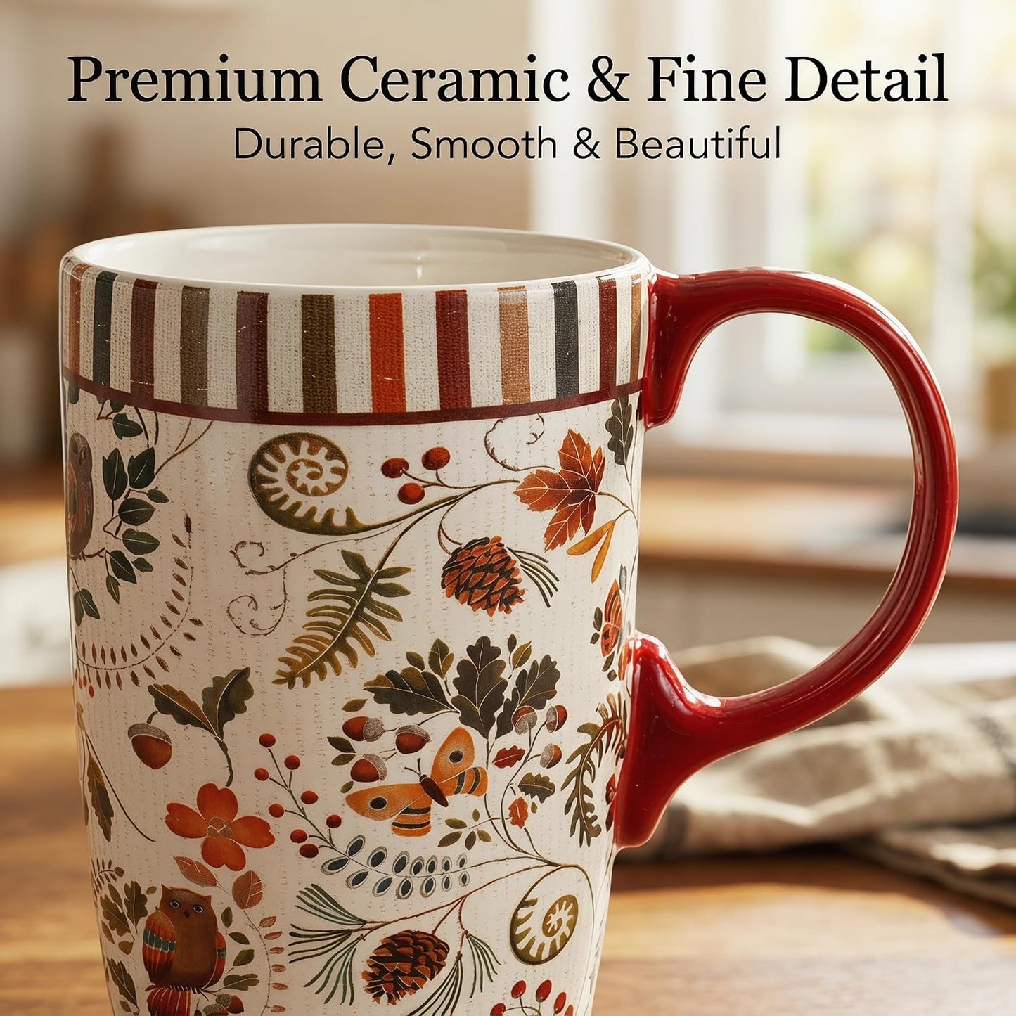 17oz Ceramic Travel Mug with Lid, Pink Floral Coffee Mug for Women | Coffee Mug with Handle, Pink Watercolor Floral Design, Spill-Resistant Lid, Microwave & Dishwasher Safe, Gift Box Included