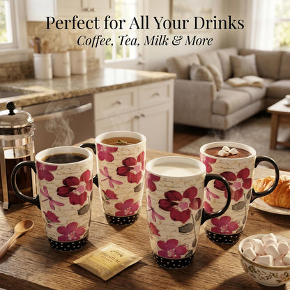 17oz Ceramic Travel Mug with Lid, Pink Floral Coffee Mug for Women | Coffee Mug with Handle, Pink Watercolor Floral Design, Spill-Resistant Lid, Microwave & Dishwasher Safe, Gift Box Included