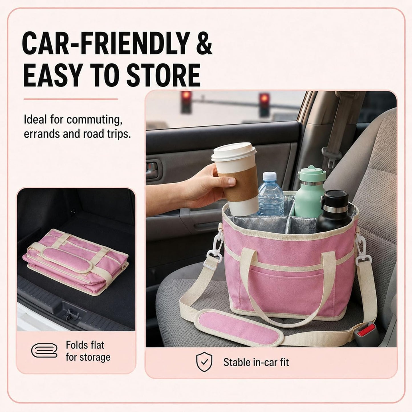 Drink Carrier Tote Bag, Family Size 4 Compartment Drink Bag | Insulated 4 Water Bottle Holder, Adjustable Strap,Multiple Tumbler Carrier Caddy for Car,Delivery,Family Outings Fits Any Cup