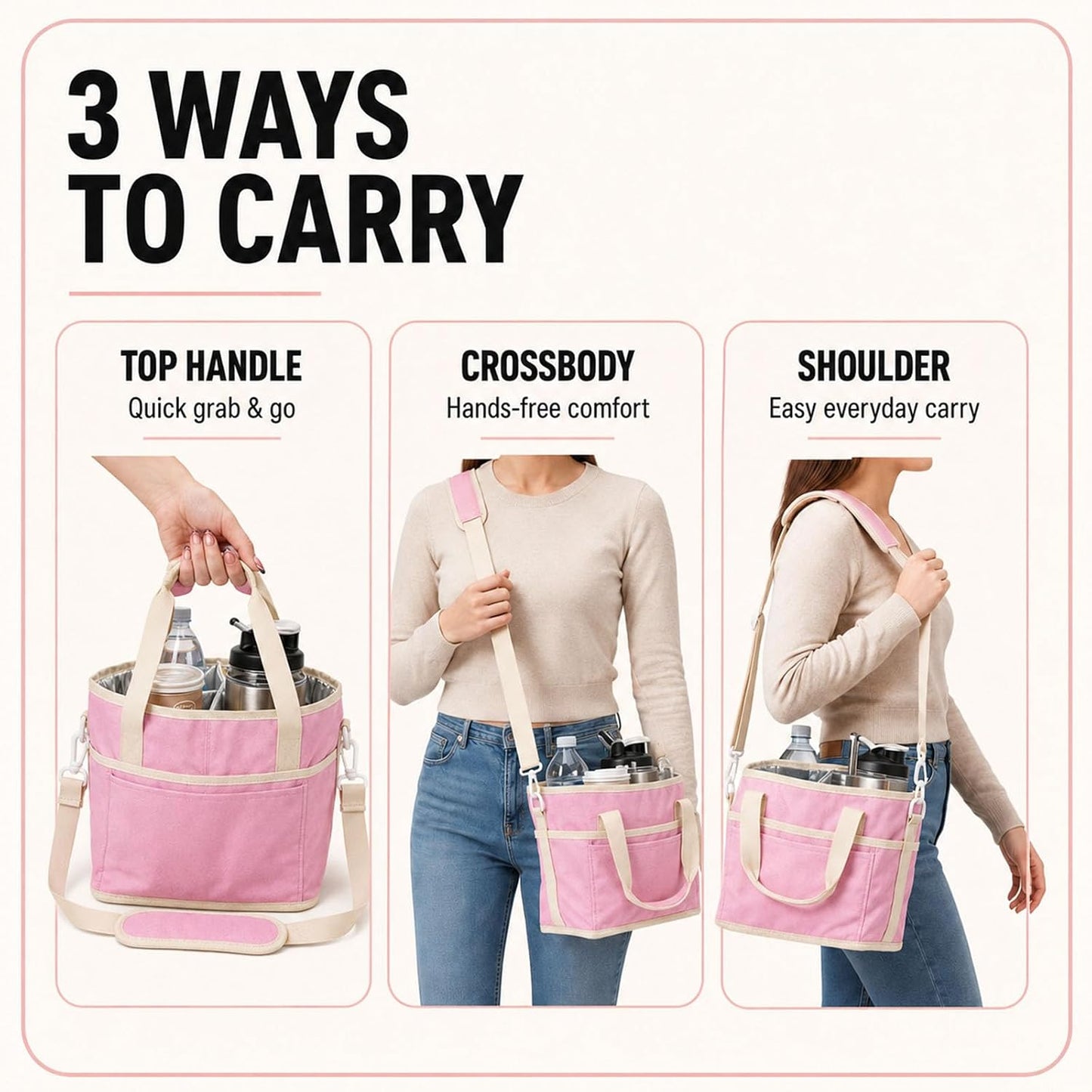 Drink Carrier Tote Bag, Family Size 4 Compartment Drink Bag | Insulated 4 Water Bottle Holder, Adjustable Strap,Multiple Tumbler Carrier Caddy for Car,Delivery,Family Outings Fits Any Cup