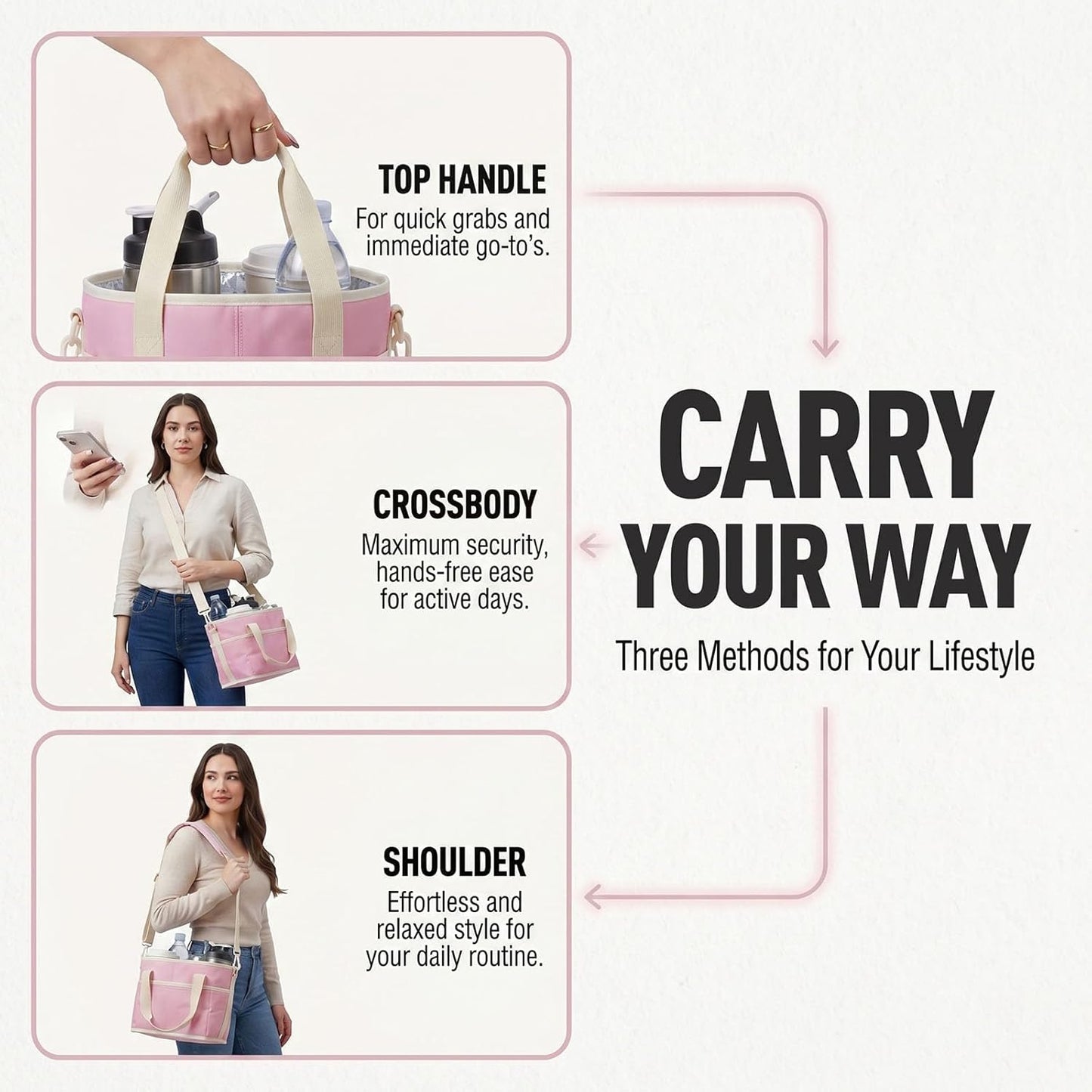 Drink Carrier Tote Bag, Family Size 4 Compartment Drink Bag | Insulated 4 Water Bottle Holder, Adjustable Strap,Multiple Tumbler Carrier Caddy for Car,Delivery,Family Outings Fits Any Cup