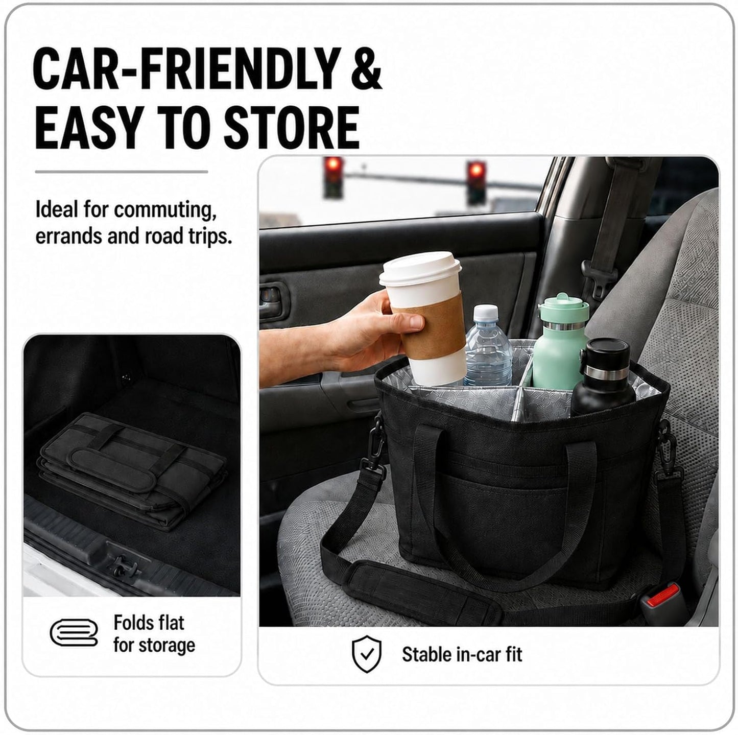 Drink Carrier Tote Bag, Family Size 4 Compartment Drink Bag | Insulated 4 Water Bottle Holder, Adjustable Strap,Multiple Tumbler Carrier Caddy for Car,Delivery,Family Outings Fits Any Cup