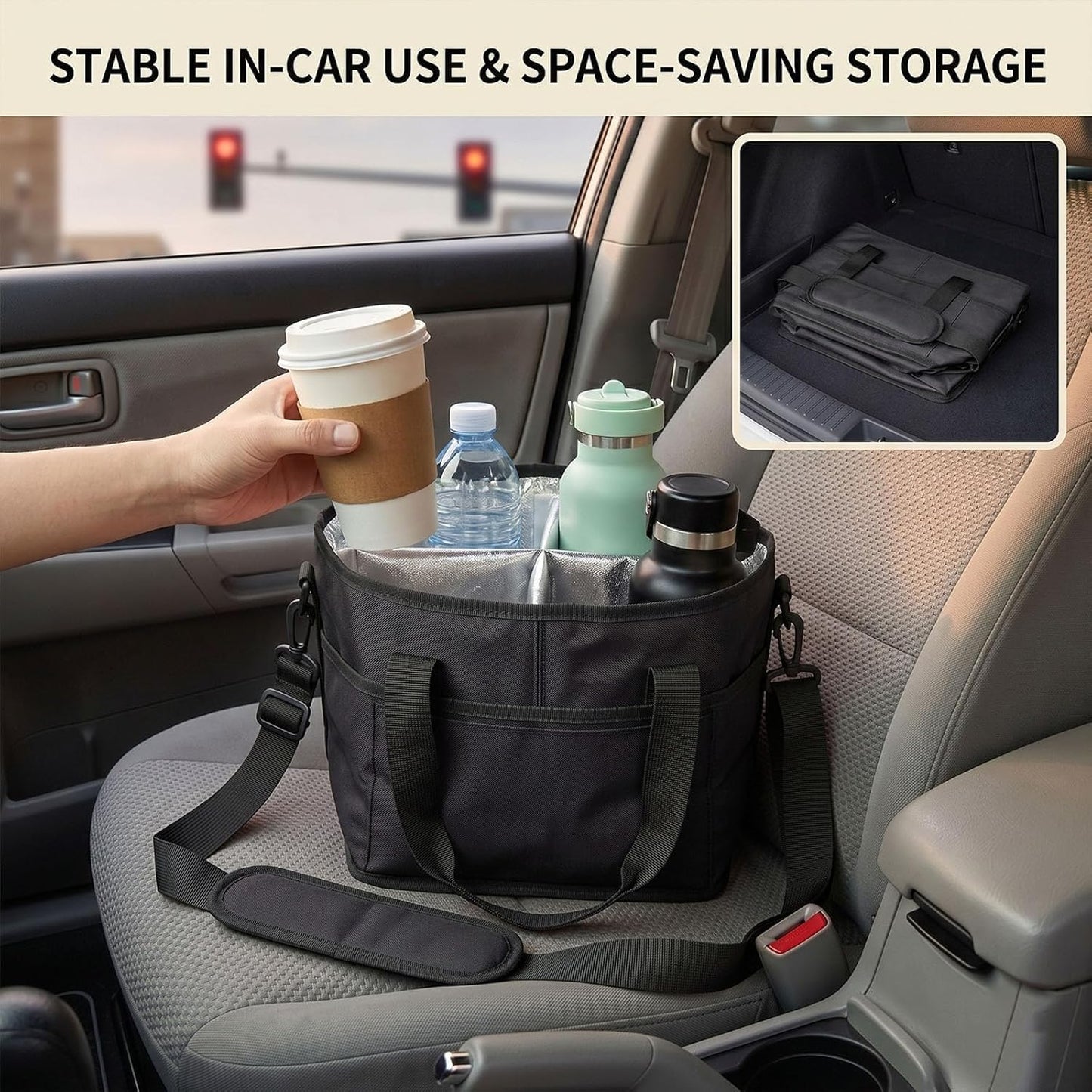 Drink Carrier Tote Bag, Family Size 4 Compartment Drink Bag | Insulated 4 Water Bottle Holder, Adjustable Strap,Multiple Tumbler Carrier Caddy for Car,Delivery,Family Outings Fits Any Cup