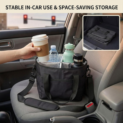 Drink Carrier Tote Bag, Family Size 4 Compartment Drink Bag | Insulated 4 Water Bottle Holder, Adjustable Strap,Multiple Tumbler Carrier Caddy for Car,Delivery,Family Outings Fits Any Cup