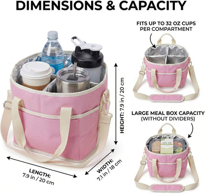 Drink Carrier Tote Bag, Family Size 4 Compartment Drink Bag | Insulated 4 Water Bottle Holder, Adjustable Strap,Multiple Tumbler Carrier Caddy for Car,Delivery,Family Outings Fits Any Cup