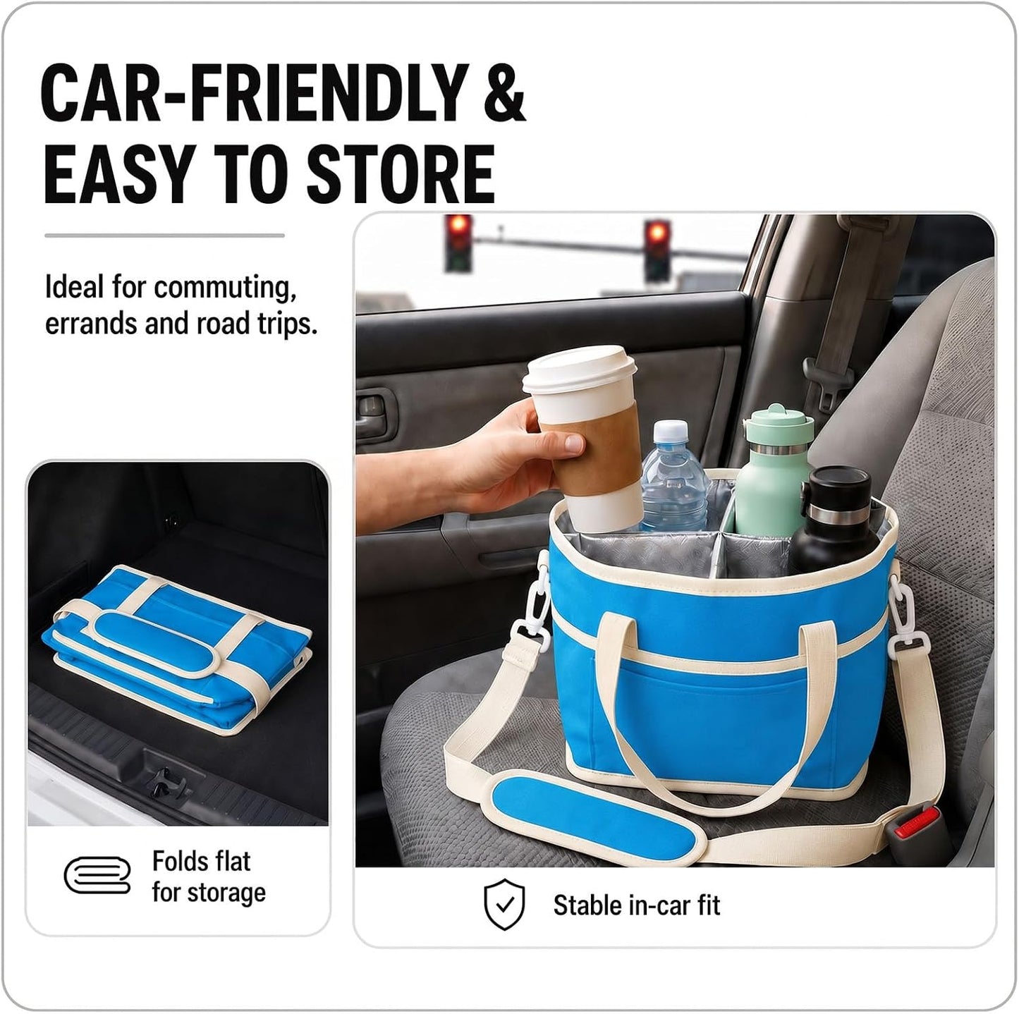 Drink Carrier Tote Bag, Family Size 4 Compartment Drink Bag | Insulated 4 Water Bottle Holder, Adjustable Strap,Multiple Tumbler Carrier Caddy for Car,Delivery,Family Outings Fits Any Cup