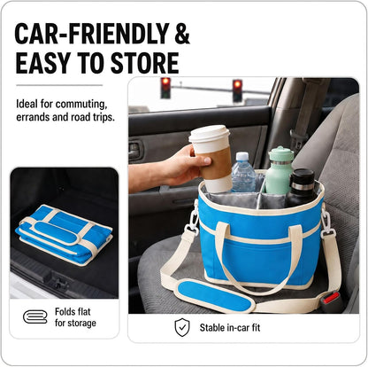 Drink Carrier Tote Bag, Family Size 4 Compartment Drink Bag | Insulated 4 Water Bottle Holder, Adjustable Strap,Multiple Tumbler Carrier Caddy for Car,Delivery,Family Outings Fits Any Cup