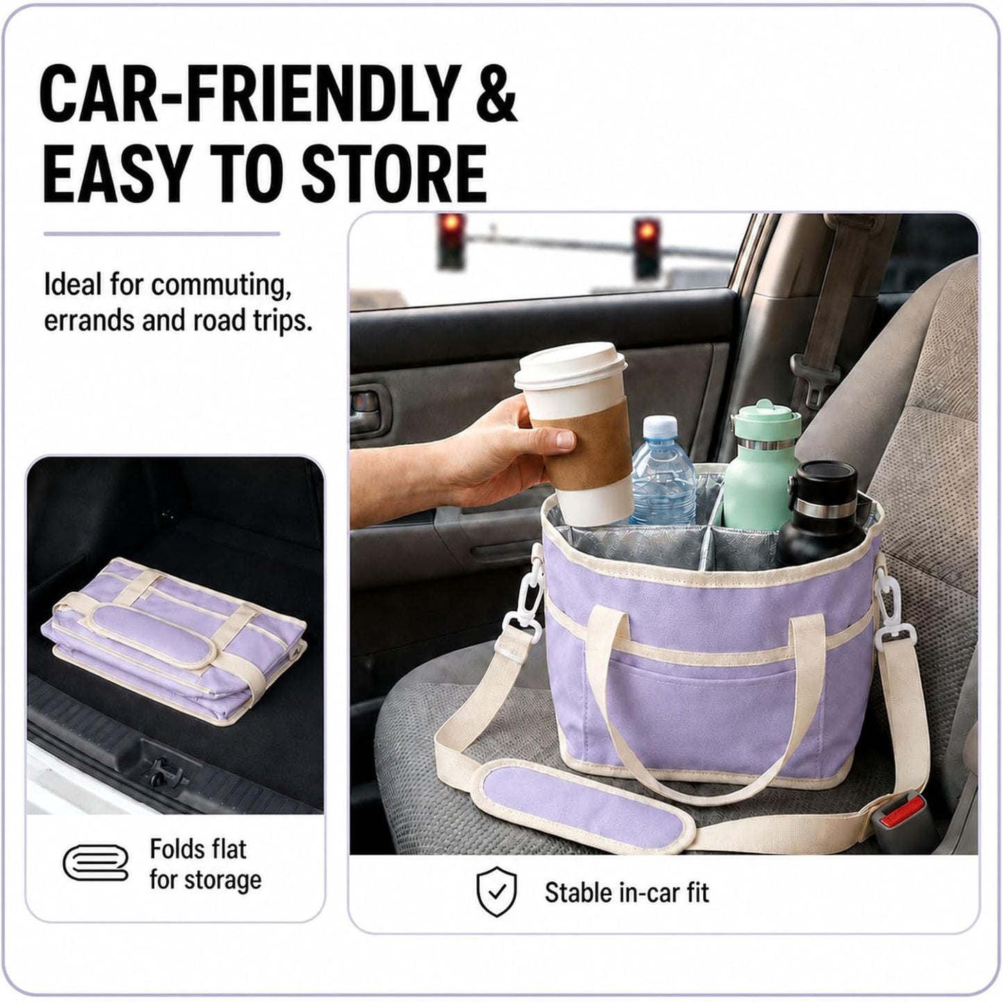 Drink Carrier Tote Bag, Family Size 4 Compartment Drink Bag | Insulated 4 Water Bottle Holder, Adjustable Strap,Multiple Tumbler Carrier Caddy for Car,Delivery,Family Outings Fits Any Cup
