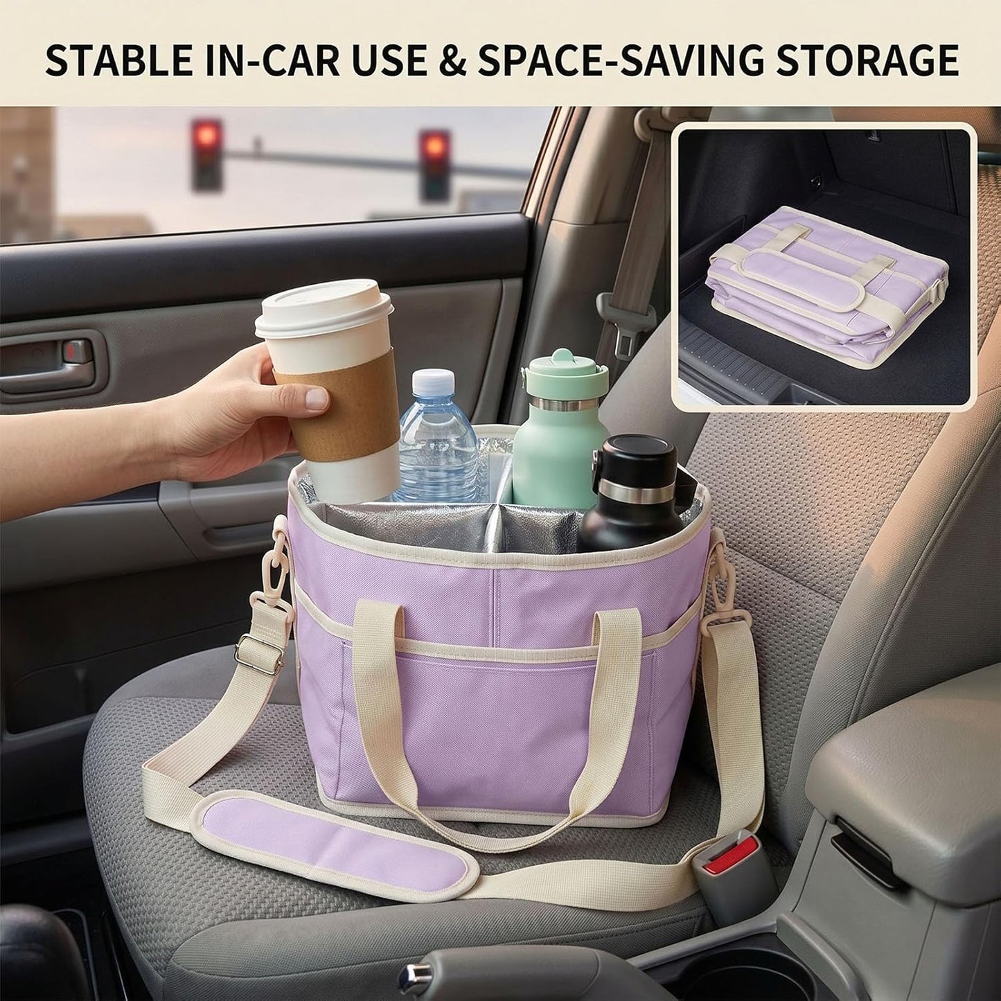 Drink Carrier Tote Bag, Family Size 4 Compartment Drink Bag | Insulated 4 Water Bottle Holder, Adjustable Strap,Multiple Tumbler Carrier Caddy for Car,Delivery,Family Outings Fits Any Cup