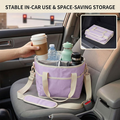 Drink Carrier Tote Bag, Family Size 4 Compartment Drink Bag | Insulated 4 Water Bottle Holder, Adjustable Strap,Multiple Tumbler Carrier Caddy for Car,Delivery,Family Outings Fits Any Cup