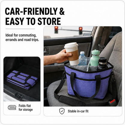Drink Carrier Tote Bag, Family Size 4 Compartment Drink Bag | Insulated 4 Water Bottle Holder, Adjustable Strap,Multiple Tumbler Carrier Caddy for Car,Delivery,Family Outings Fits Any Cup