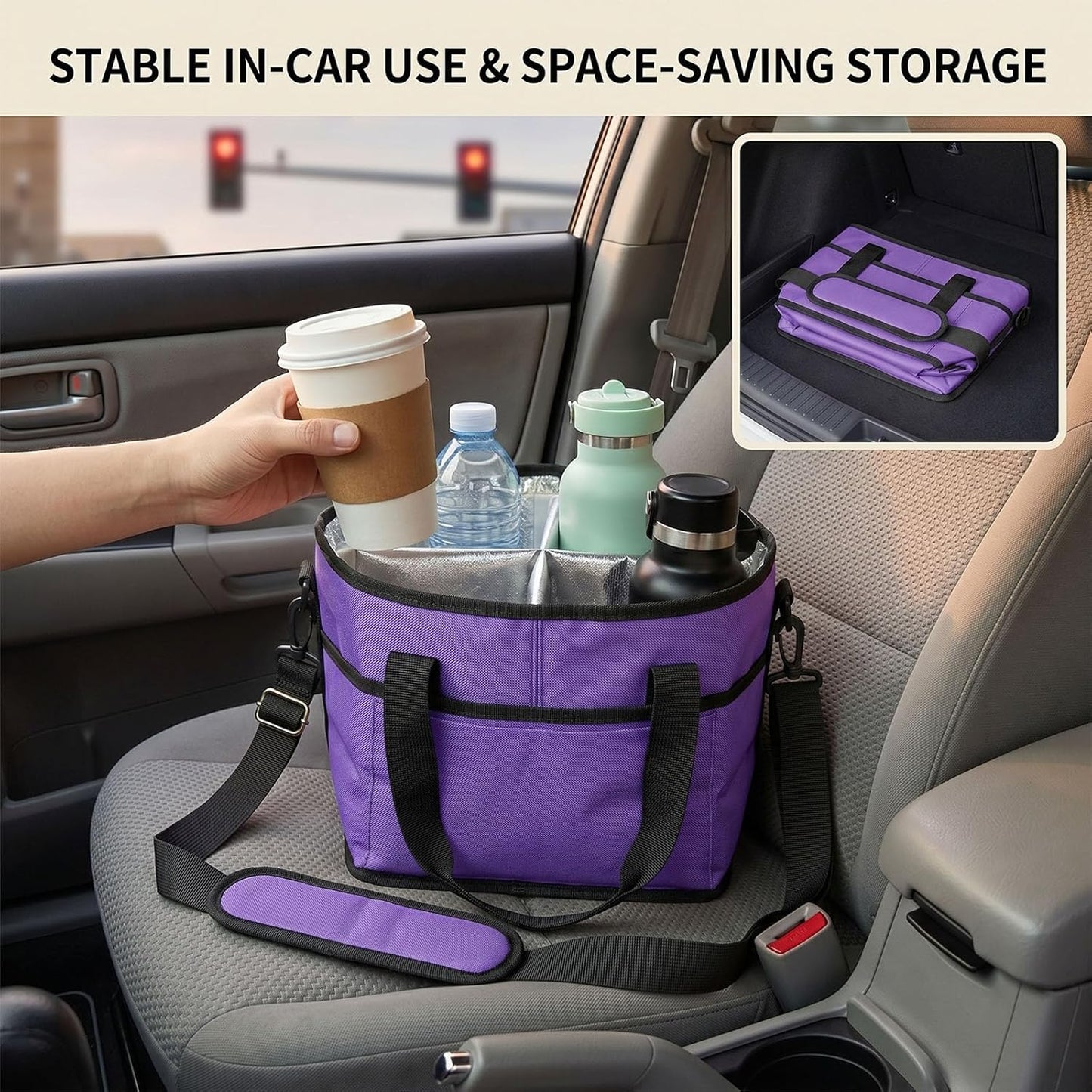 Drink Carrier Tote Bag, Family Size 4 Compartment Drink Bag | Insulated 4 Water Bottle Holder, Adjustable Strap,Multiple Tumbler Carrier Caddy for Car,Delivery,Family Outings Fits Any Cup