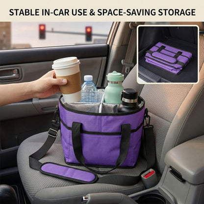 Drink Carrier Tote Bag, Family Size 4 Compartment Drink Bag | Insulated 4 Water Bottle Holder, Adjustable Strap,Multiple Tumbler Carrier Caddy for Car,Delivery,Family Outings Fits Any Cup