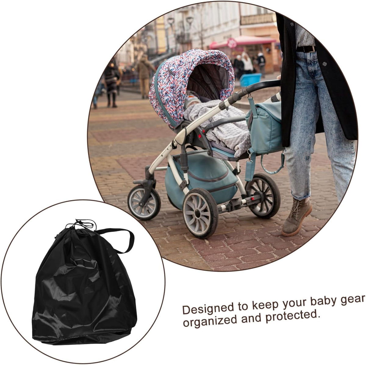 Large Portable Stroller Travel Bag with Dustproof Design Folding Stroller Storage Pouch for Airplane Gate Check Car Seat Bag and Travel