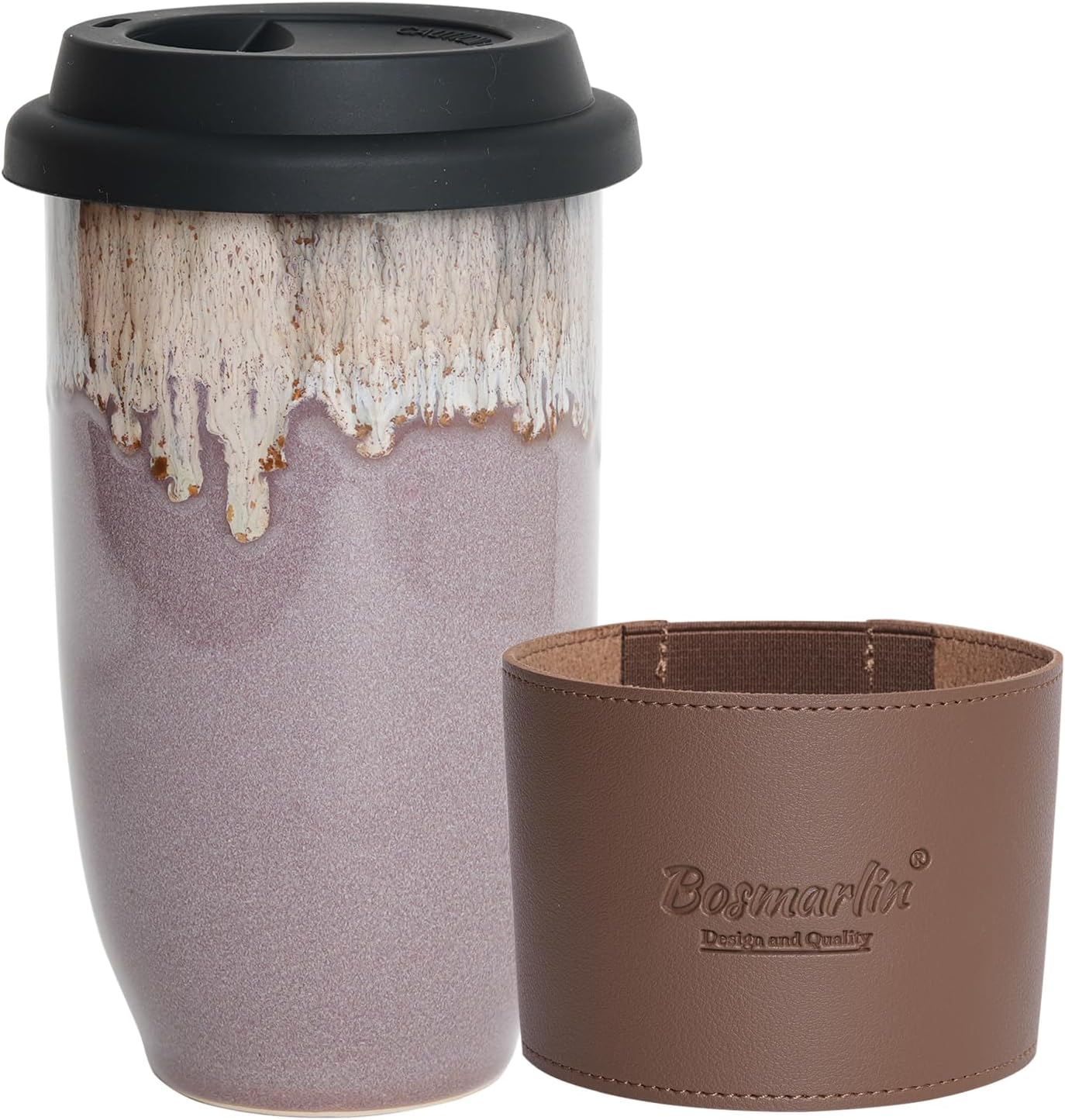 Ceramic Travel Coffee Cup with Lid, 16 Oz, Portable Coffee Mug for Car Cup Holder, Microwave and Dishwasher Safe, Reactive Glaze (Pale Green, 16 Oz)
