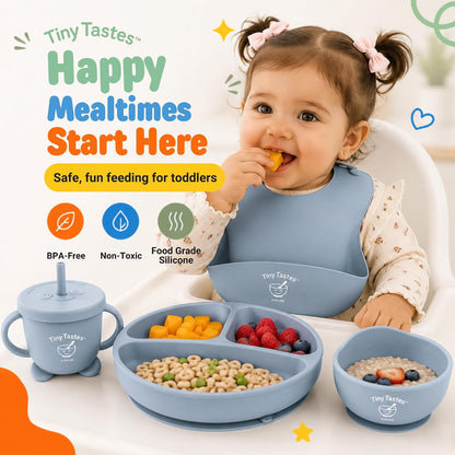 10-Piece Silicone Baby Feeding Set – Baby Led Weaning Supplies with Suction Plate & Bowl, Adjustable Bib, Snack Cup, Spoons & Fork, BPA-Free Baby Feeding Essentials for Toddlers