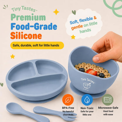 10-Piece Silicone Baby Feeding Set – Baby Led Weaning Supplies with Suction Plate & Bowl, Adjustable Bib, Snack Cup, Spoons & Fork, BPA-Free Baby Feeding Essentials for Toddlers