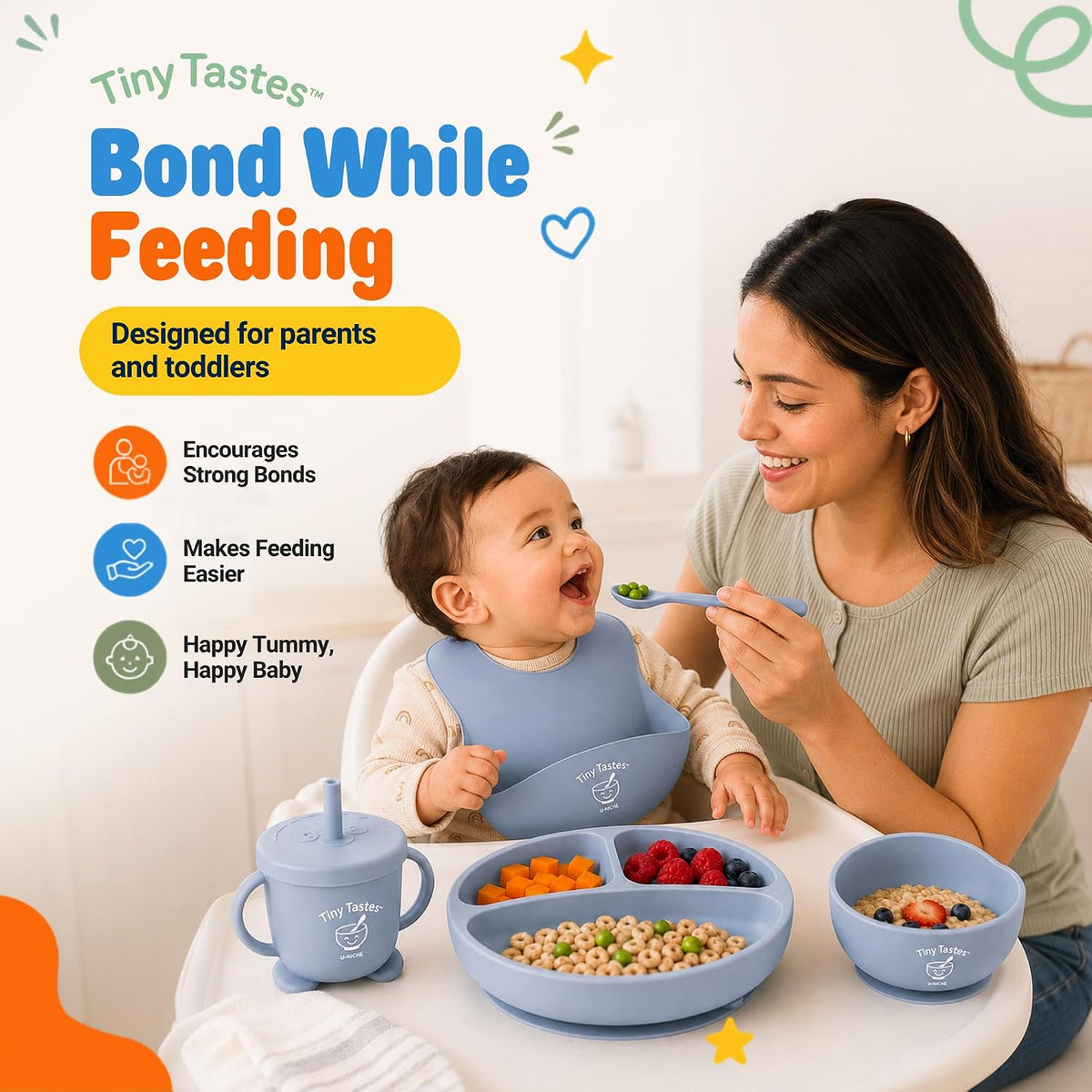 10-Piece Silicone Baby Feeding Set – Baby Led Weaning Supplies with Suction Plate & Bowl, Adjustable Bib, Snack Cup, Spoons & Fork, BPA-Free Baby Feeding Essentials for Toddlers