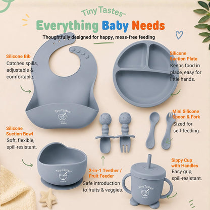 10-Piece Silicone Baby Feeding Set – Baby Led Weaning Supplies with Suction Plate & Bowl, Adjustable Bib, Snack Cup, Spoons & Fork, BPA-Free Baby Feeding Essentials for Toddlers