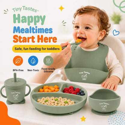 10-Piece Silicone Baby Feeding Set – Baby Led Weaning Supplies with Suction Plate & Bowl, Adjustable Bib, Snack Cup, Spoons & Fork, BPA-Free Baby Feeding Essentials for Toddlers